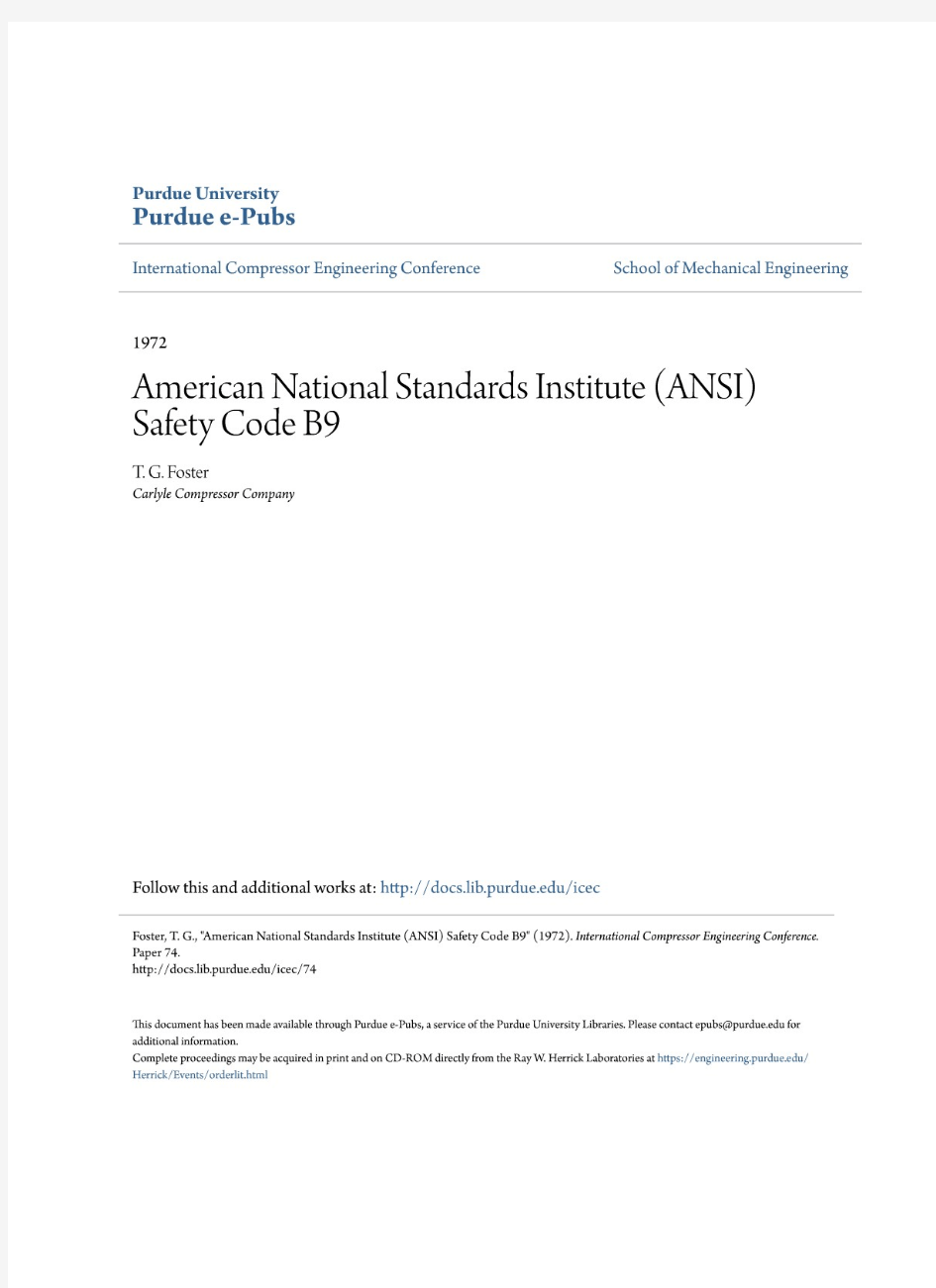 american national standards institute (ansi) safety code b9：美国国家标准协会(ansi).