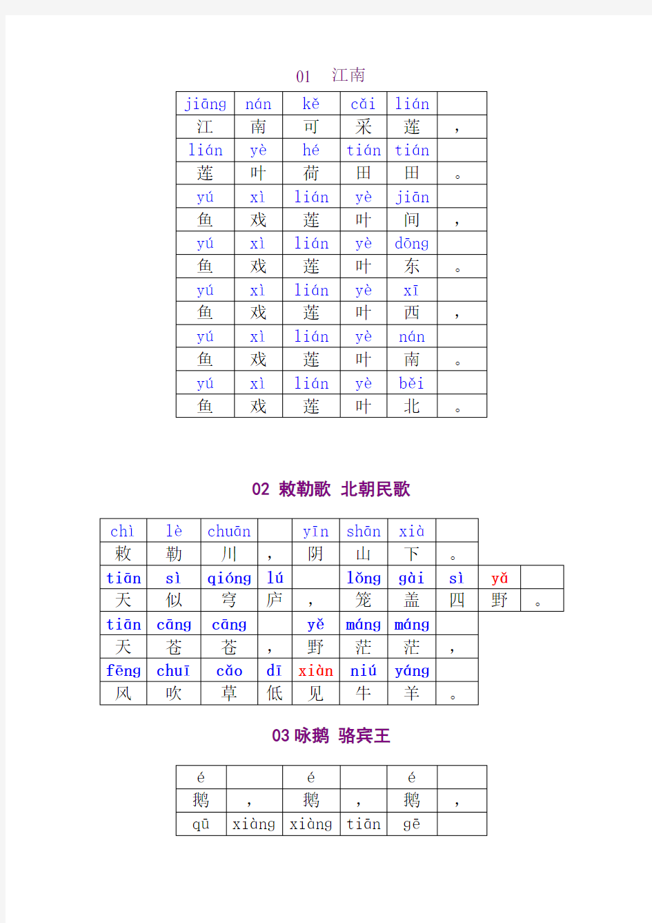 小学古诗10首(一上带拼音)