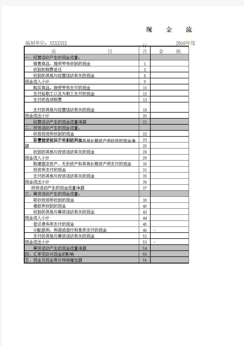 【2020版】空白现金流量表