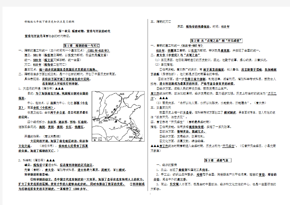 部编人教版七年级历史下册知识点总结