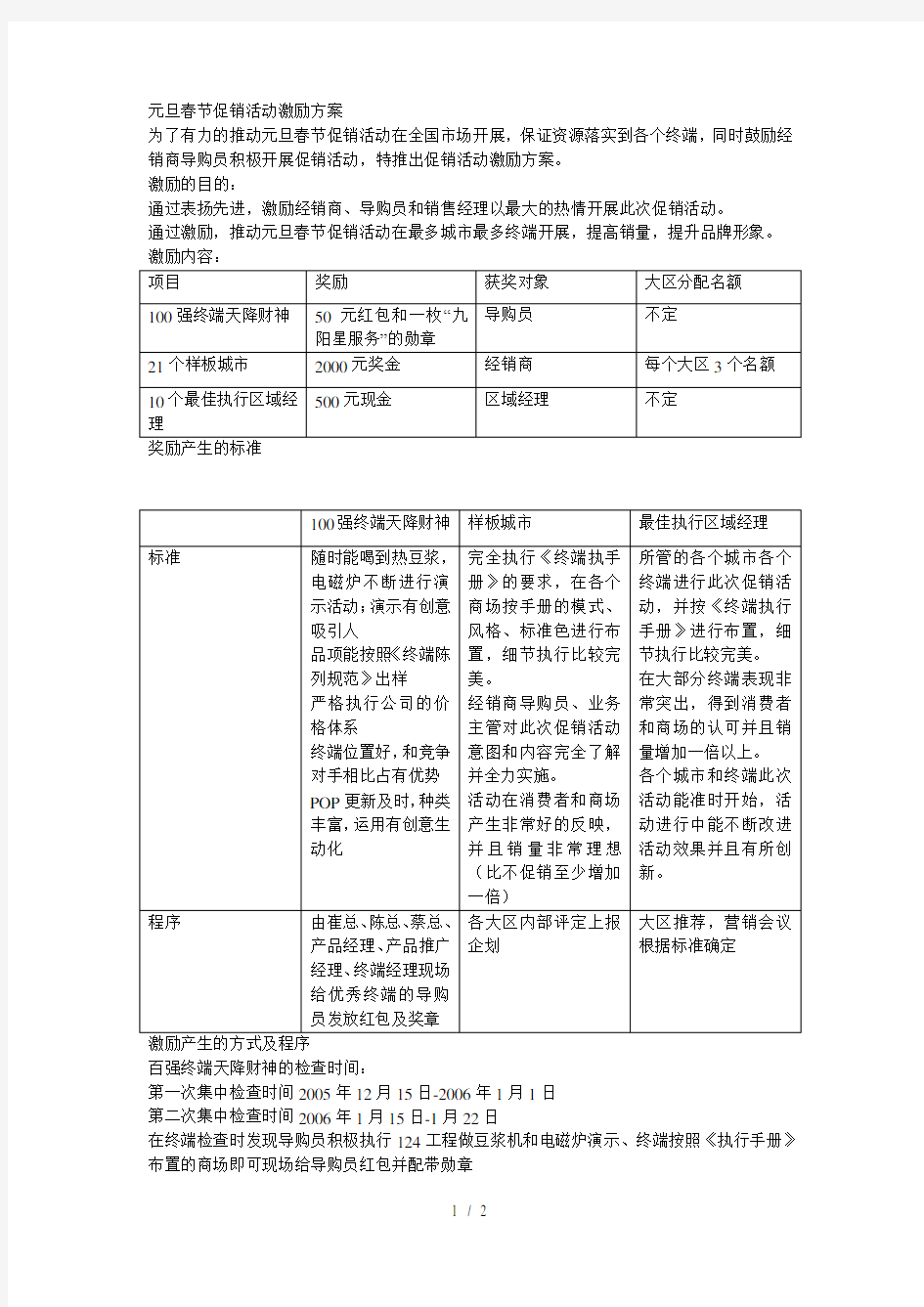 元旦春节促销活动激励方案