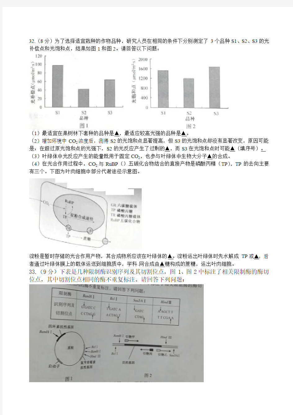 2016年江苏生物高考试题文档版含答案