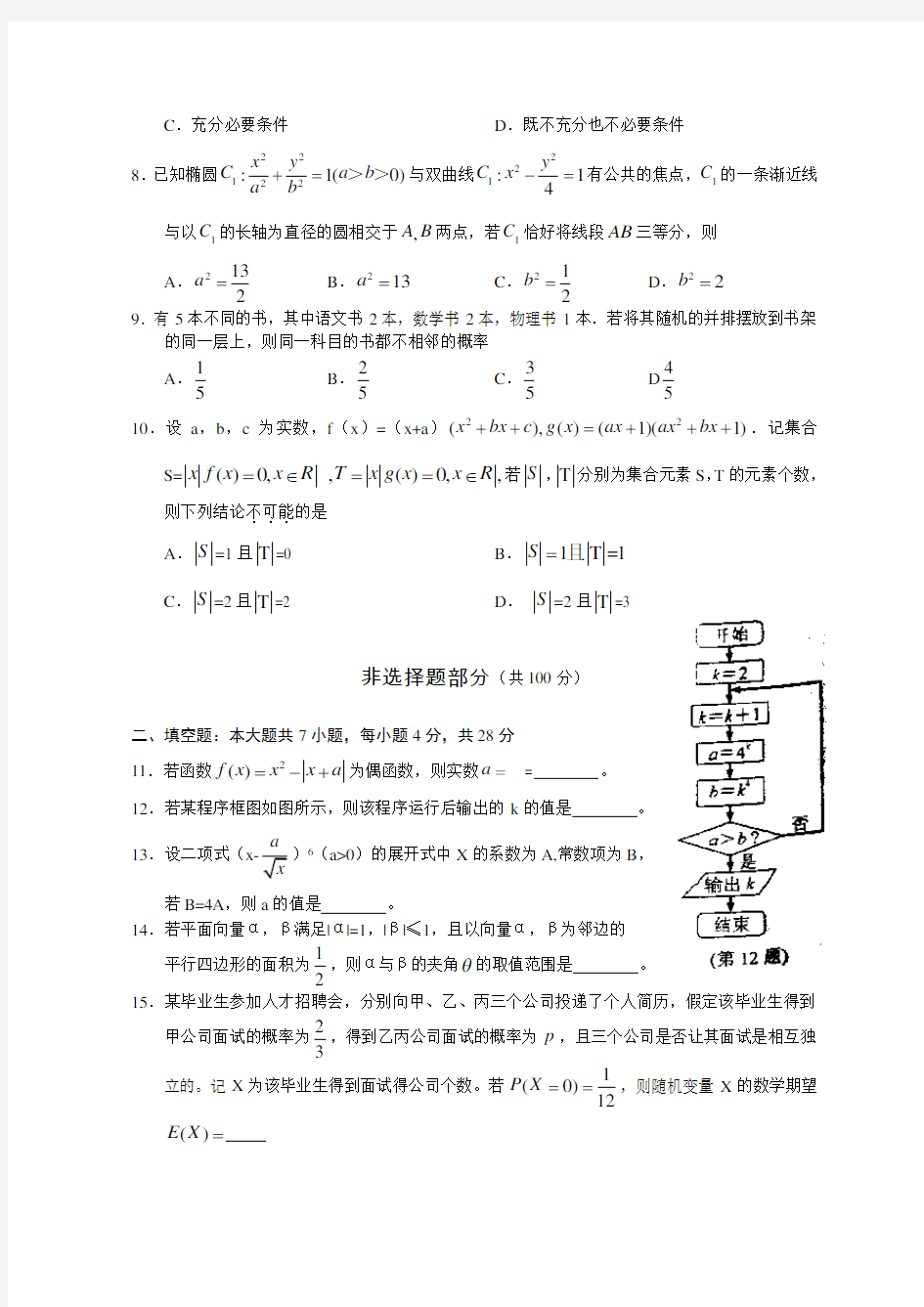 2011年浙江高考理科数学试题及答案