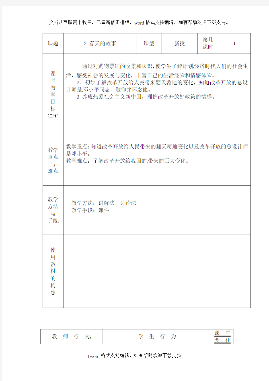 2020秋人教版音乐六上第一单元春天的故事word教案