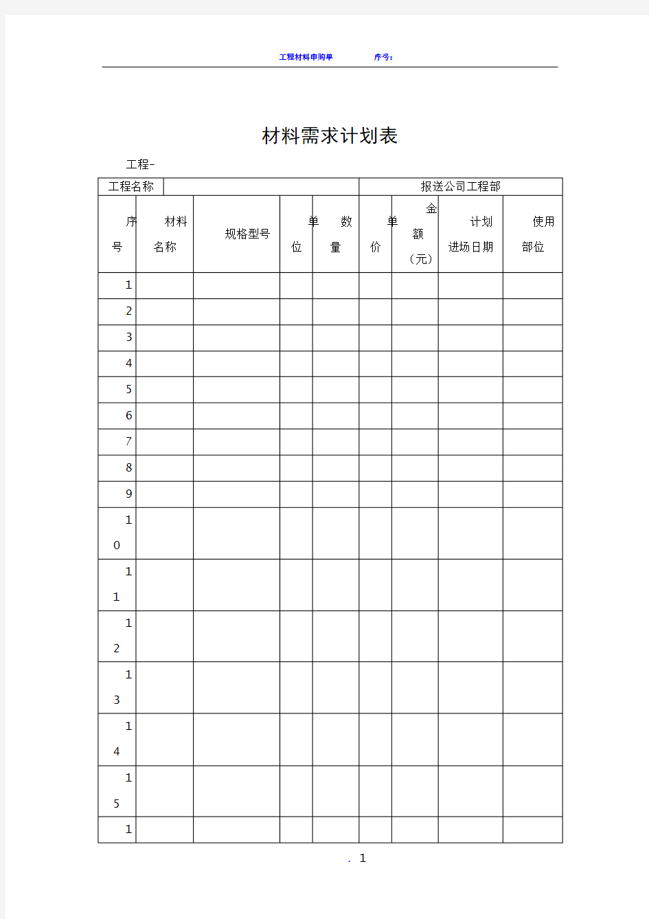 工程材料需求计划表