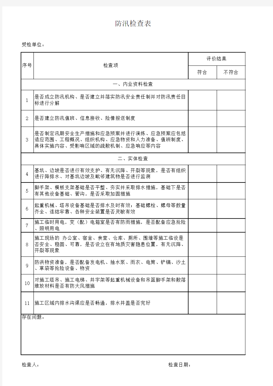 防汛安全检查表