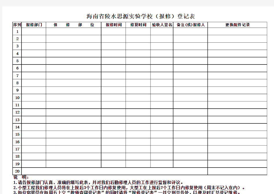 物品报修登记表