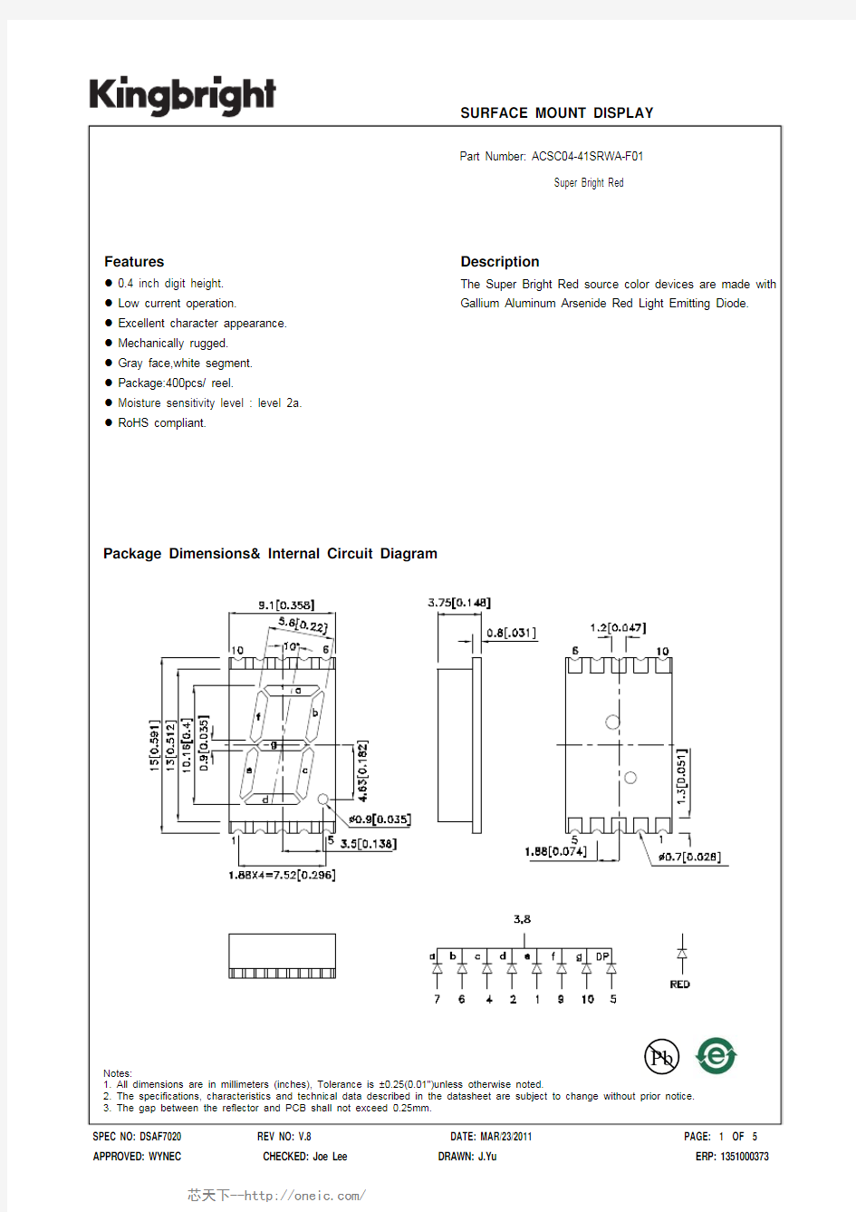 ACSC04-41SRWA-F01,ACSC04-41SRWA-F01,ACSC04-41SRWA-F01, 规格书,Datasheet 资料