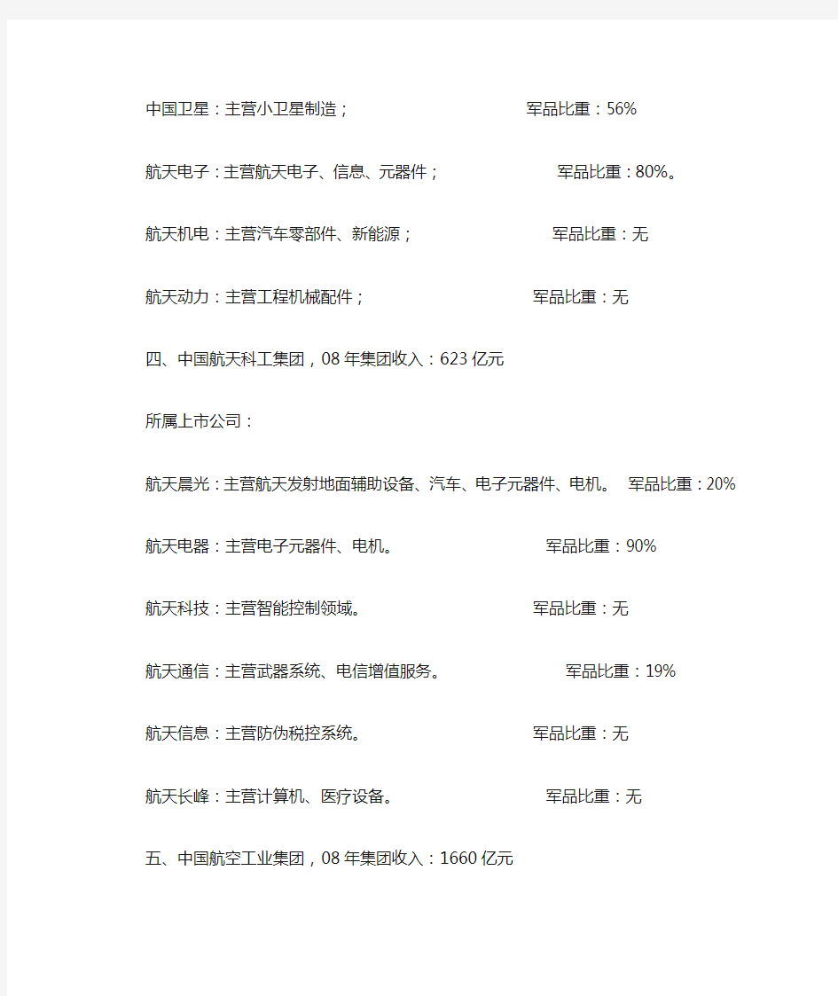 中国十大军工集团56家A股上市公司归属及主营业务一览