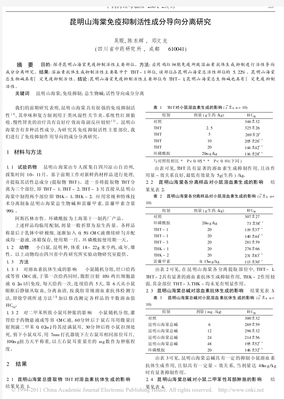 昆明山海棠免疫抑制活性成分导向分离研究