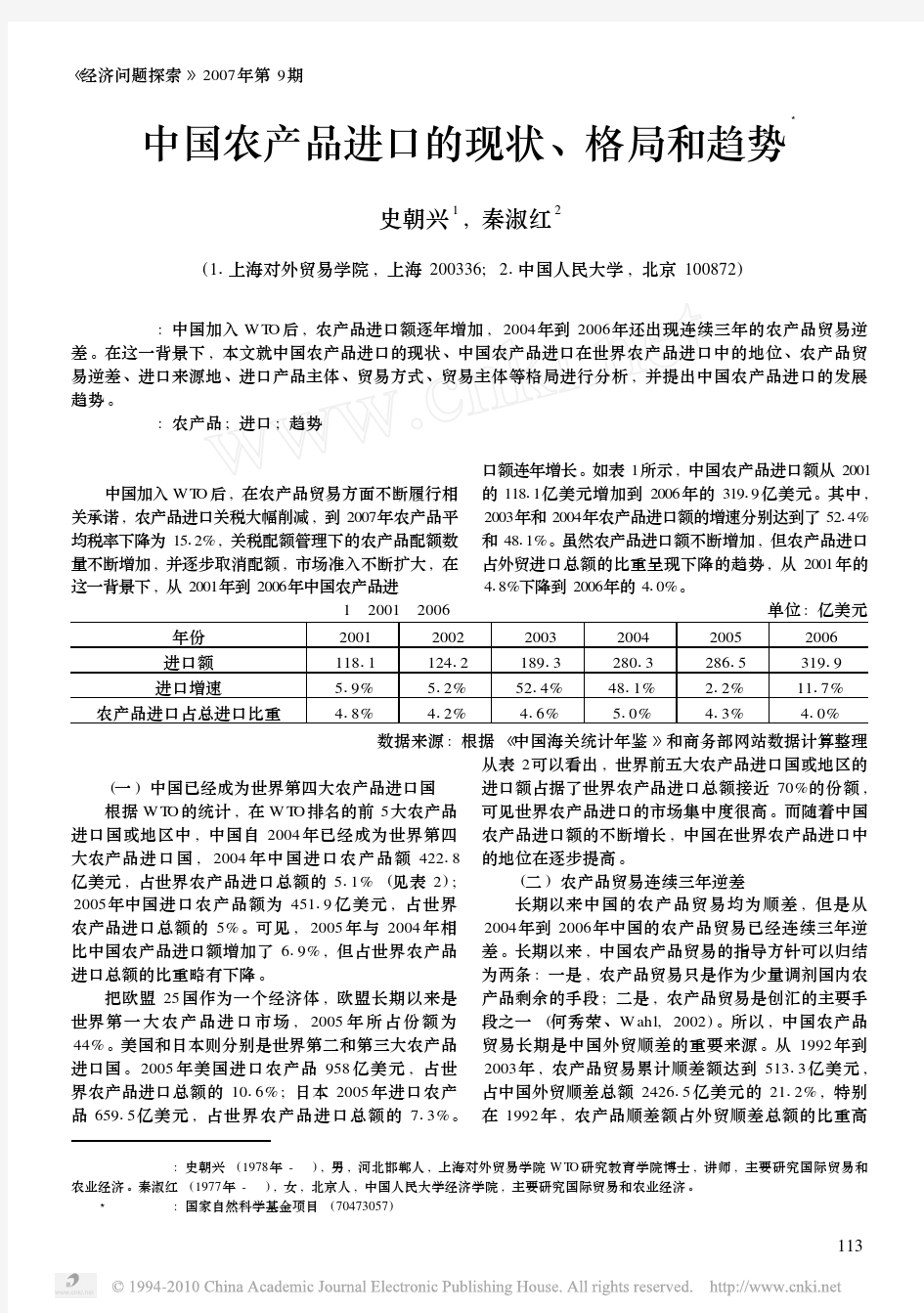 中国农产品进口的现状_格局和趋势