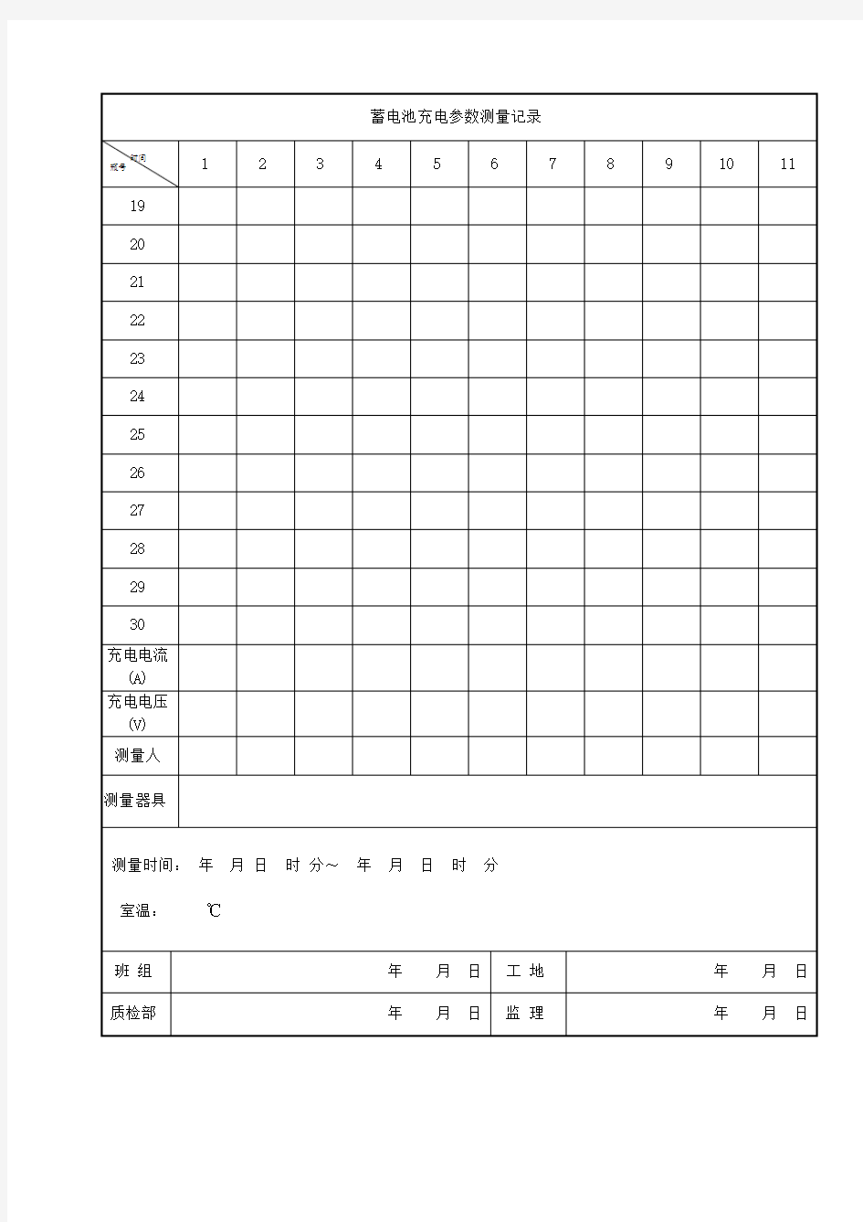 蓄电池组充放电记录表格