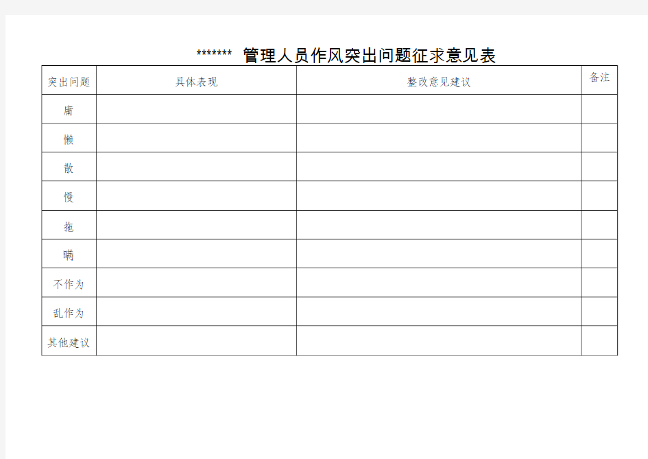 作风建设征求意见表1