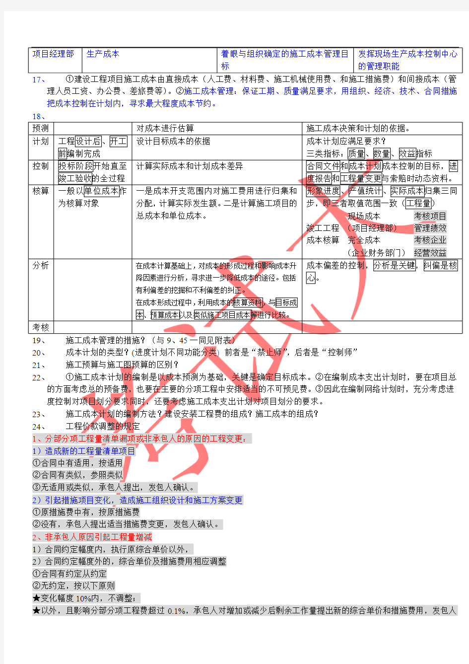 2011最新项目管理背诵笔记