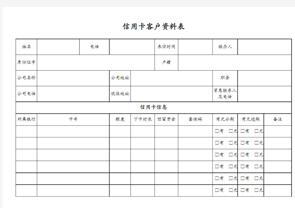 信用卡客户资料表