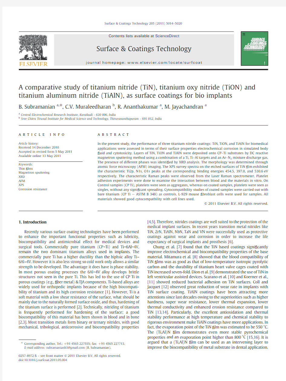 A comparative study of titanium nitride (TiN), titanium oxy nitride (TiON) and