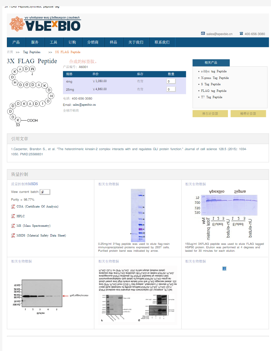 3X FLAG Peptide_合成的标签肽_Apexbio