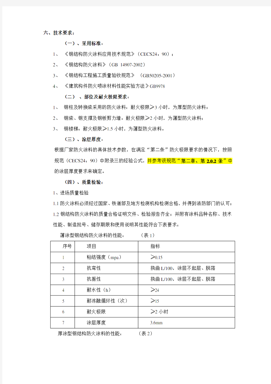 钢结构防火涂料(技术要求)