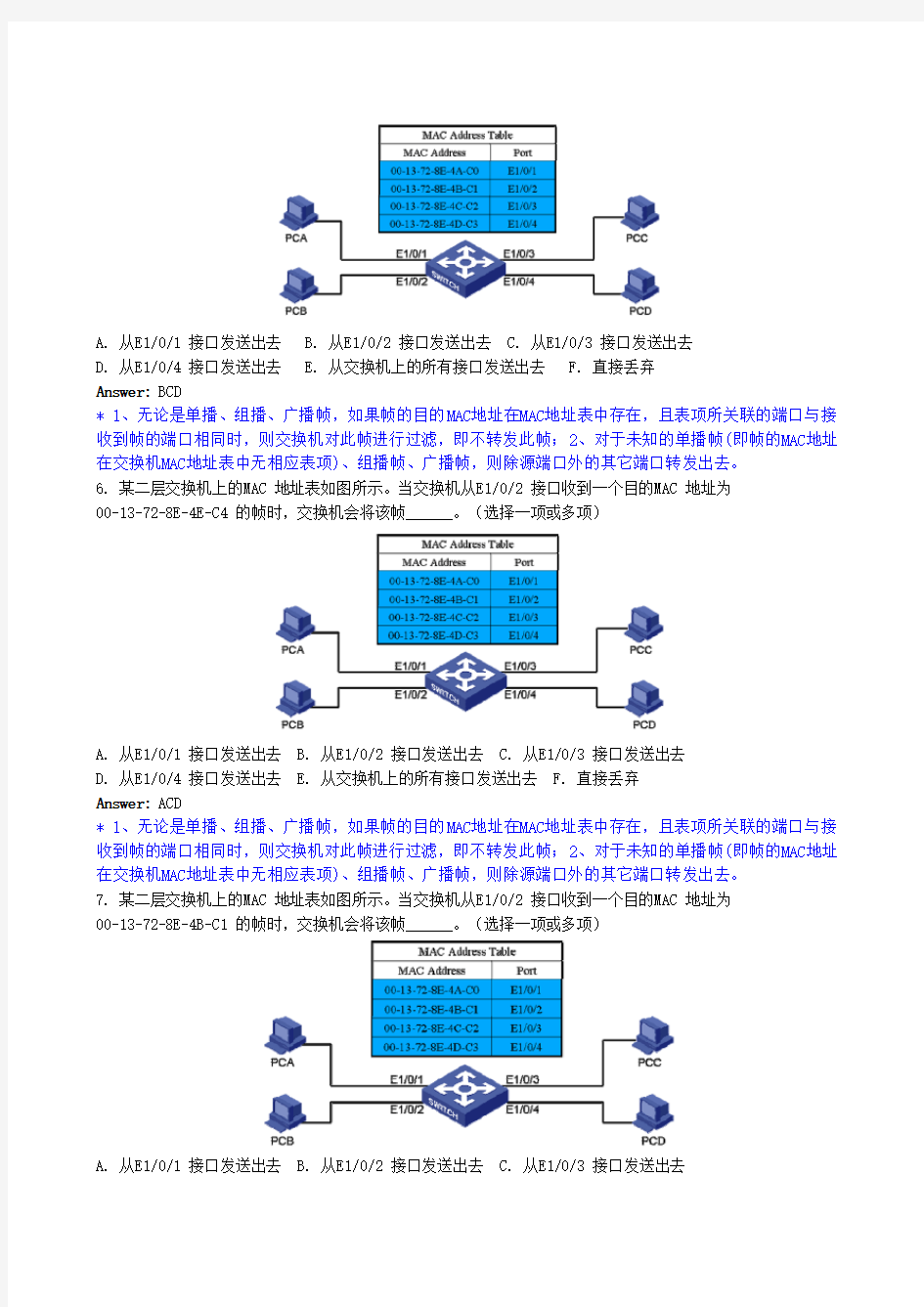 2013年H3CNE题库官网最新完整第7篇 以太网交换技术(附答案详解)