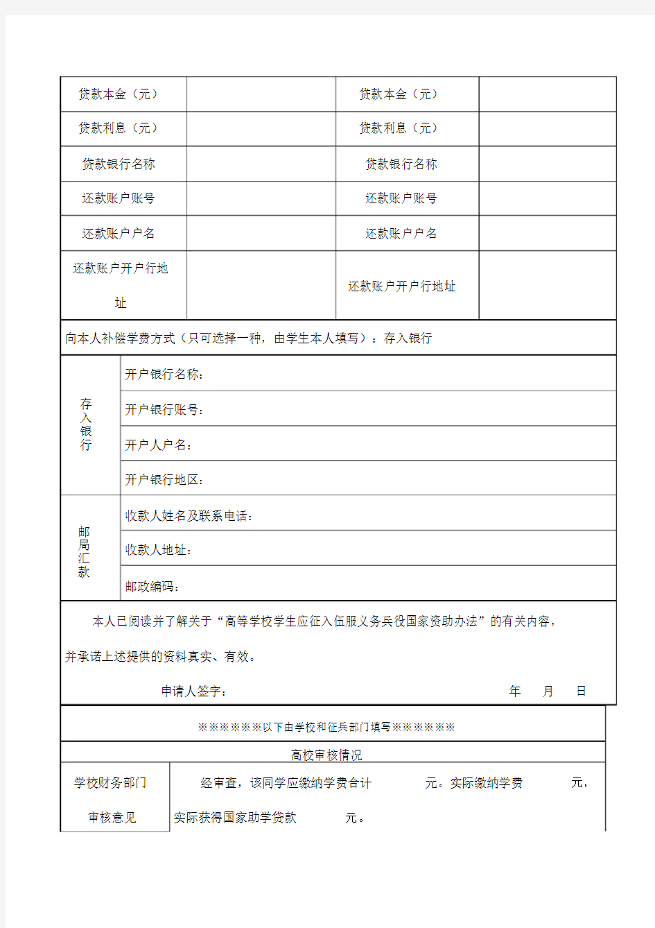 高校学生应征入伍学费补偿国家助学贷款代偿申请表.docx