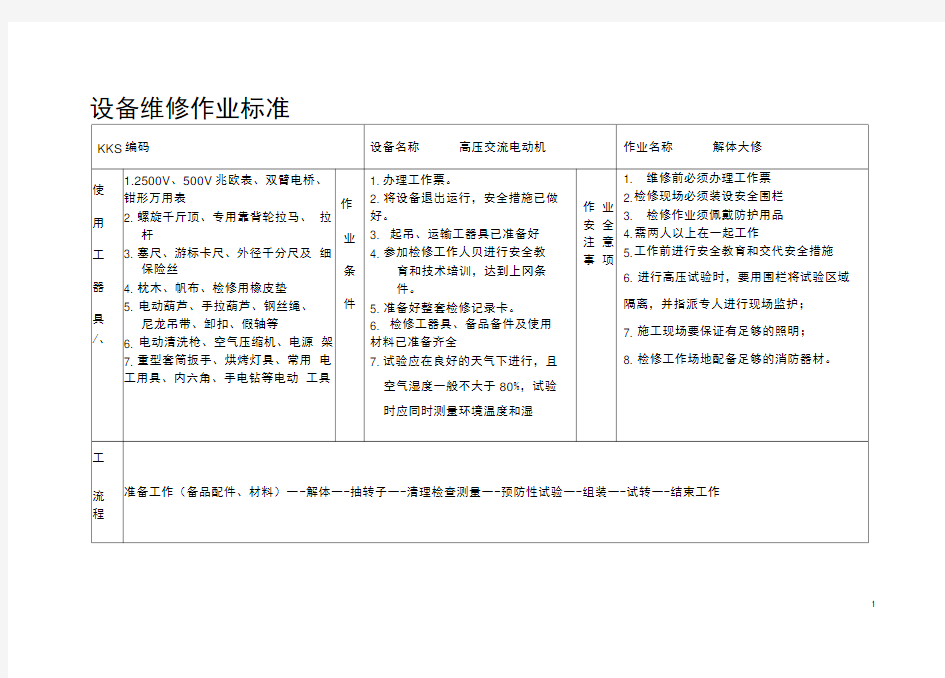 高压电动机检修标准