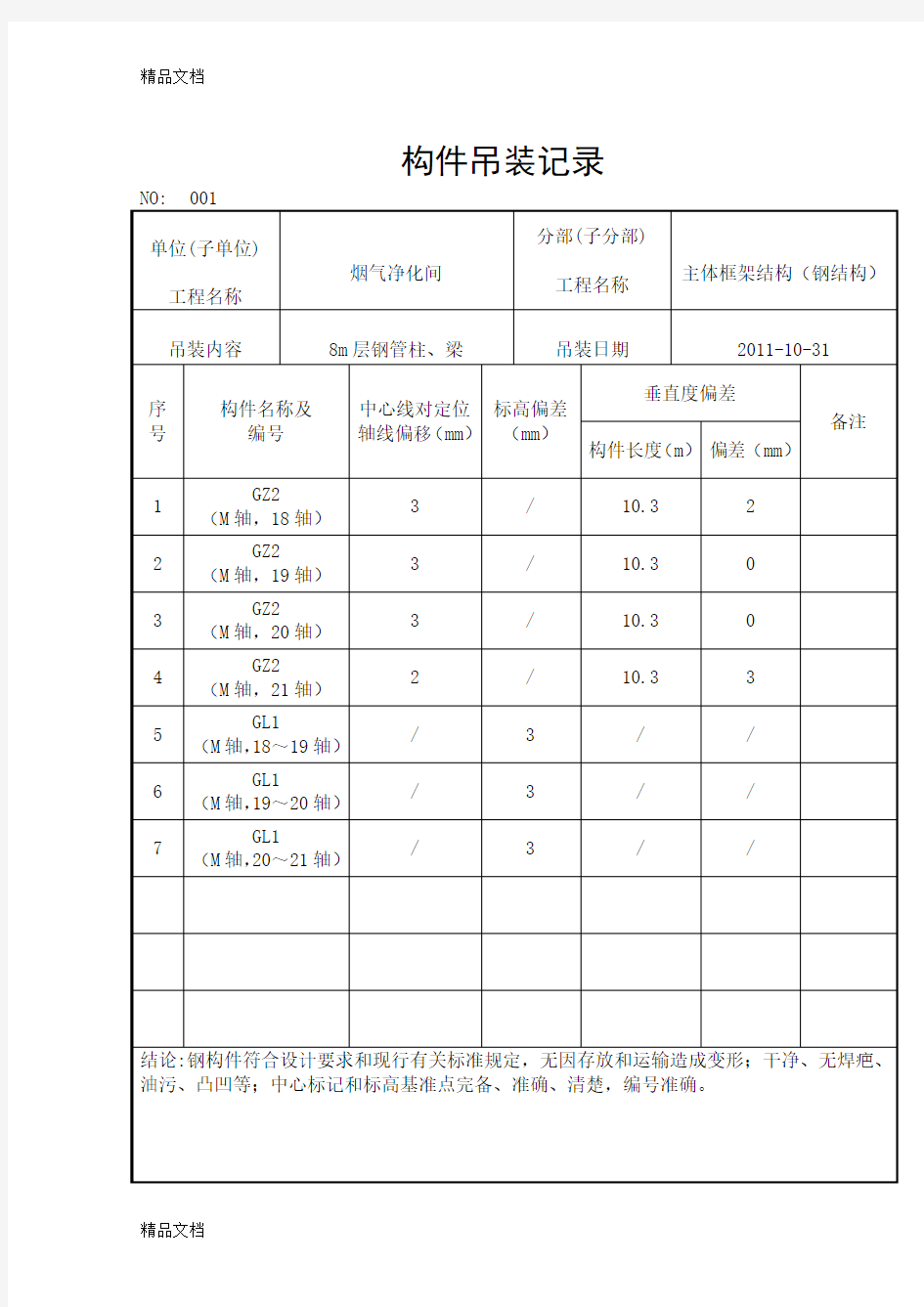 (整理)构件吊装记录