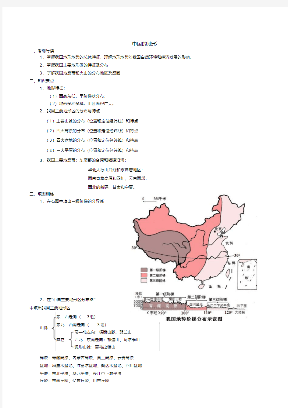 中国地理填图读图训练之二《中国的地形》