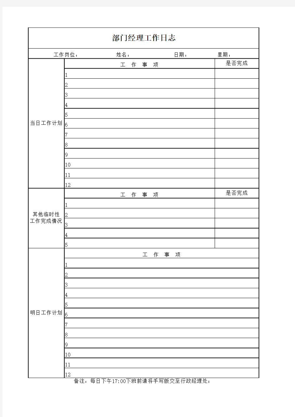 部门经理工作日志