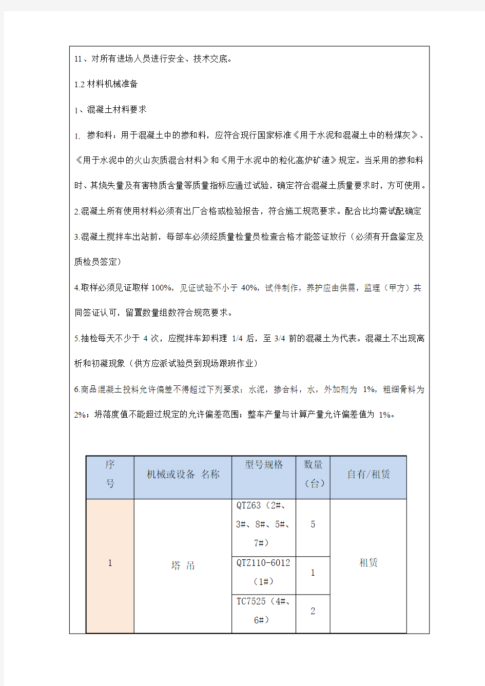 混凝土技术交底记录