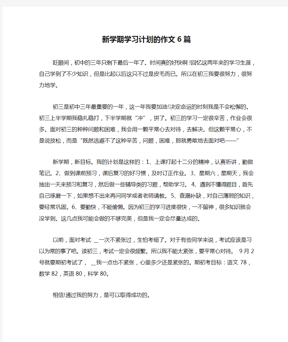 2020年新学期学习计划的作文6篇