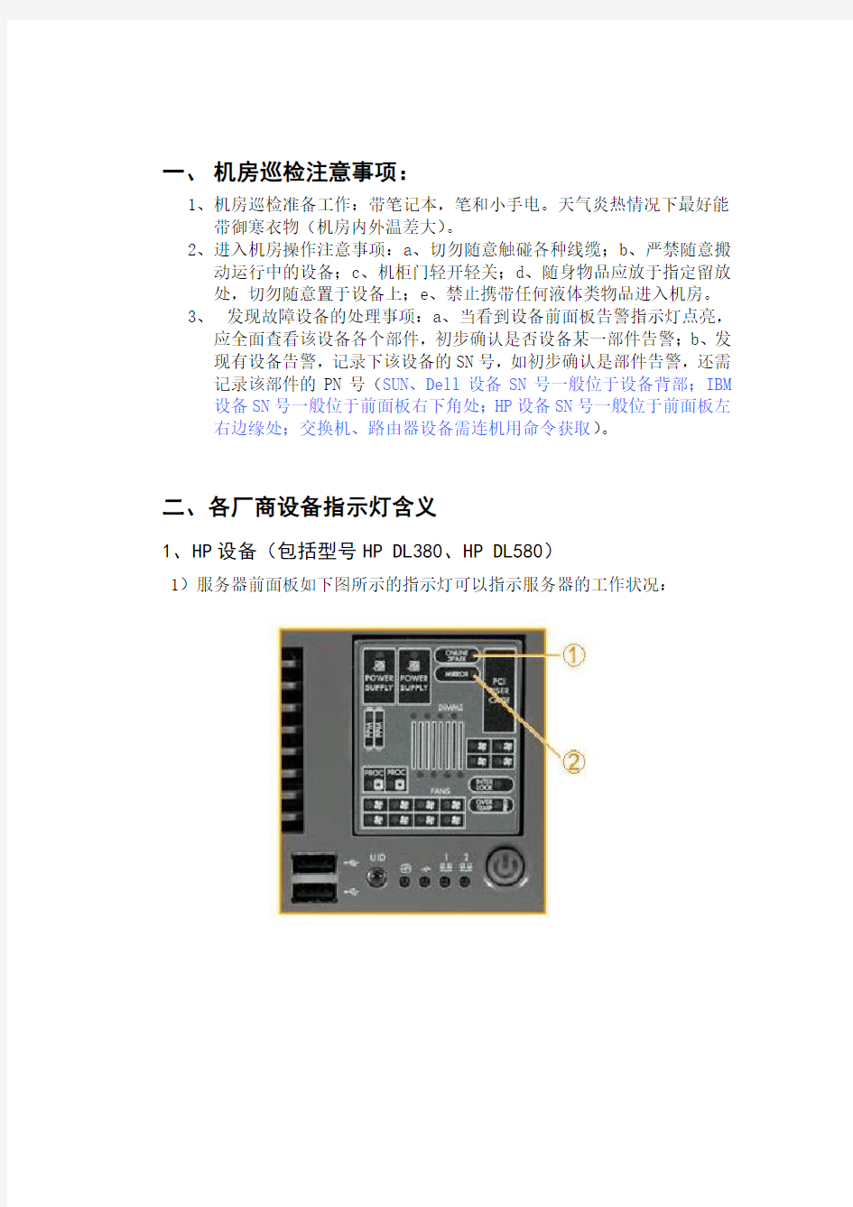 服务器外观巡检指示灯含义HPSUN