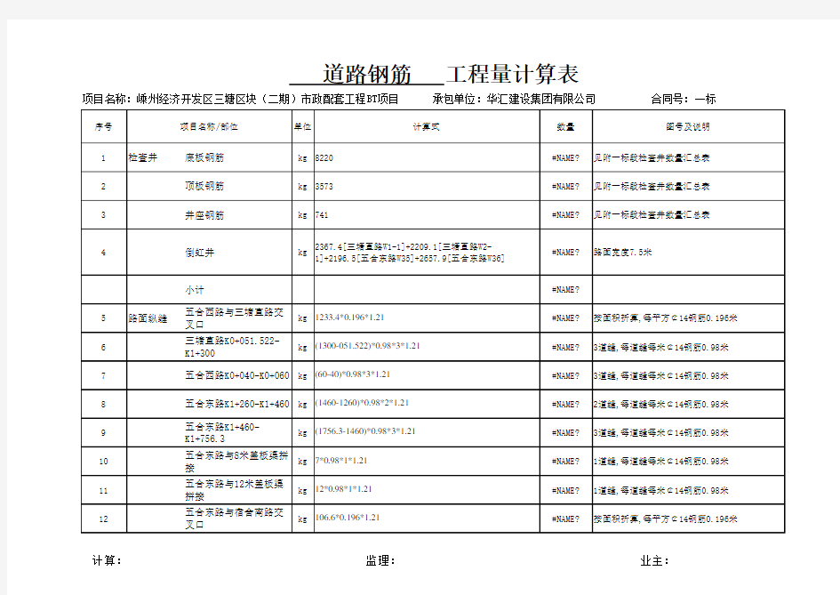 道路钢筋工程量计算表