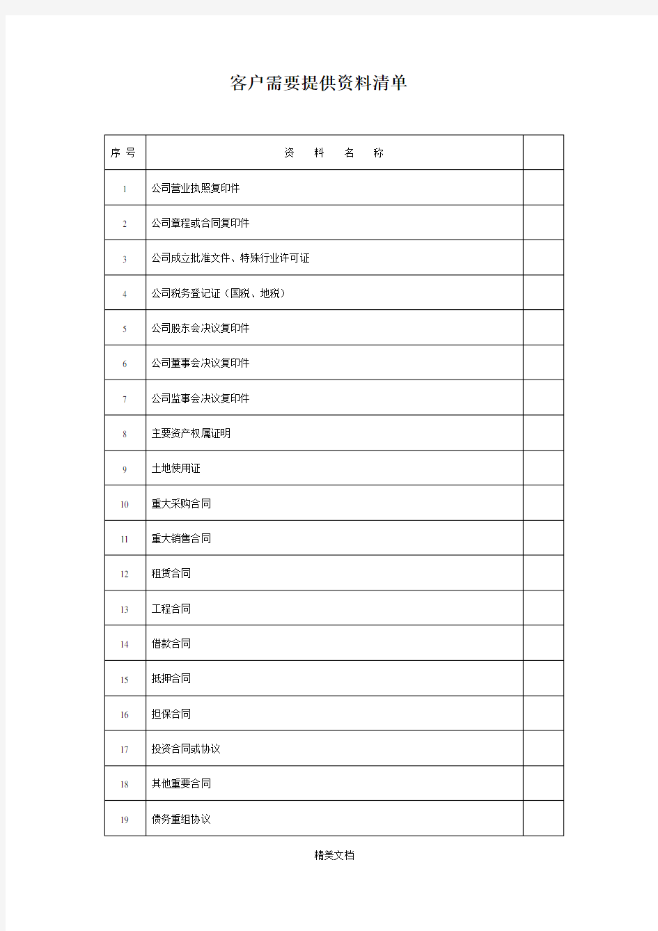 某公司客户需要提供资料清单