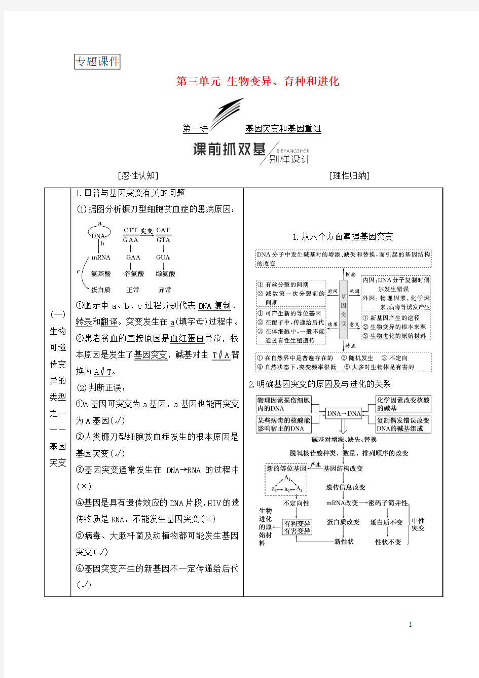 2019届高考生物复习遗传与进化生物变异育种和进化