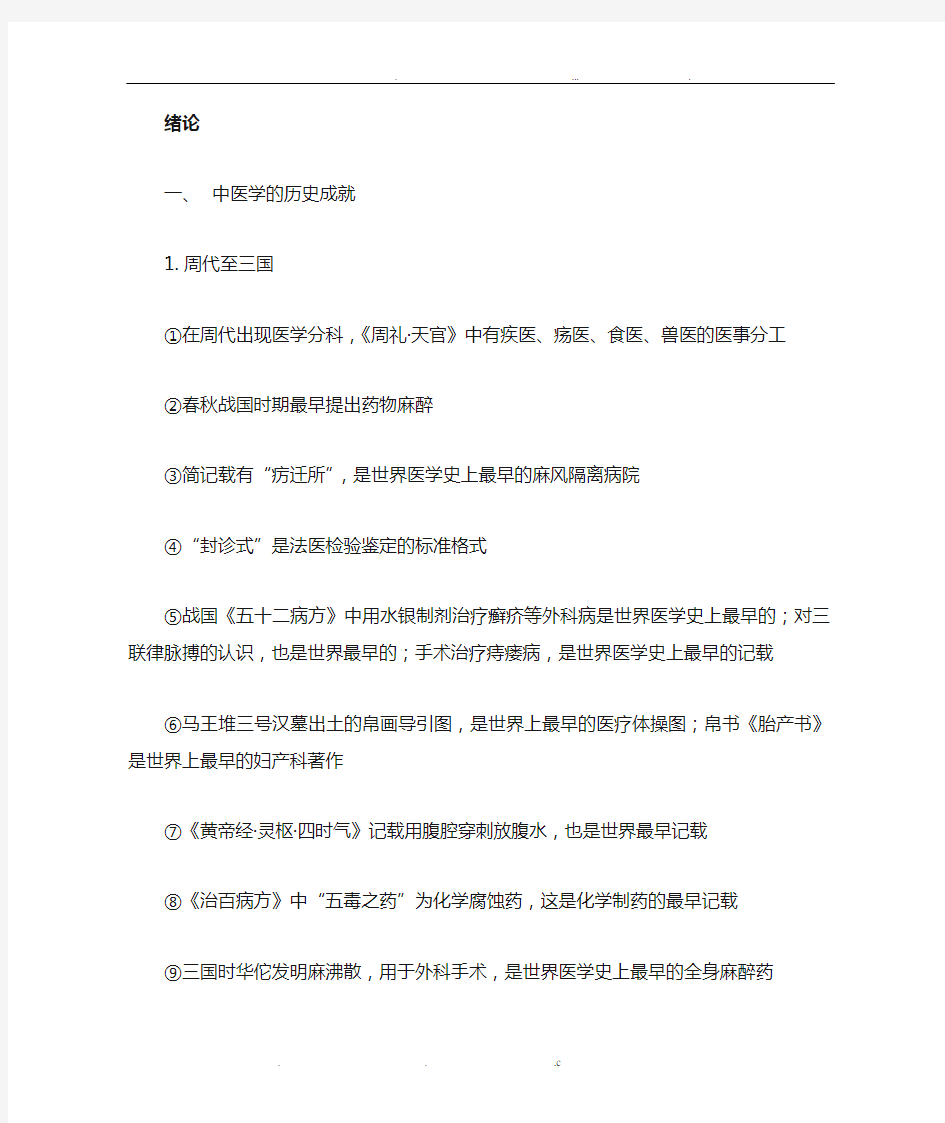 中国医学史重点