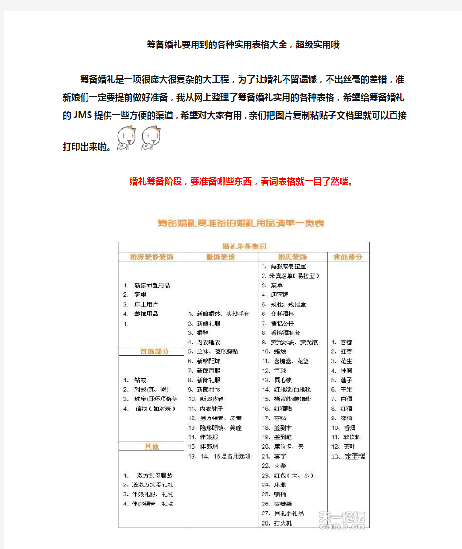 筹备婚礼要用到的各种实用表格大全