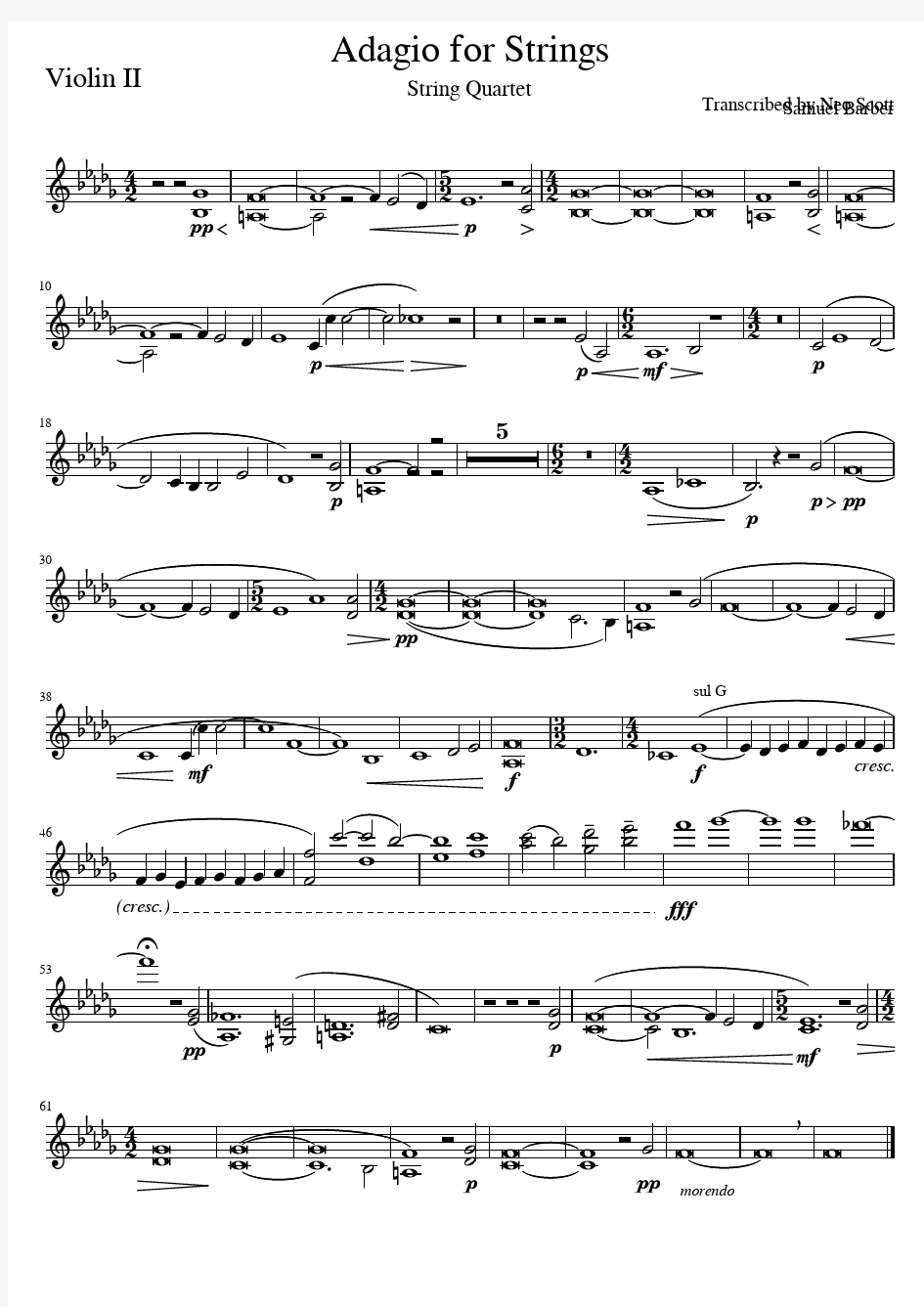 赛谬尔·巴伯《弦乐柔板》四重奏总谱VIO2
