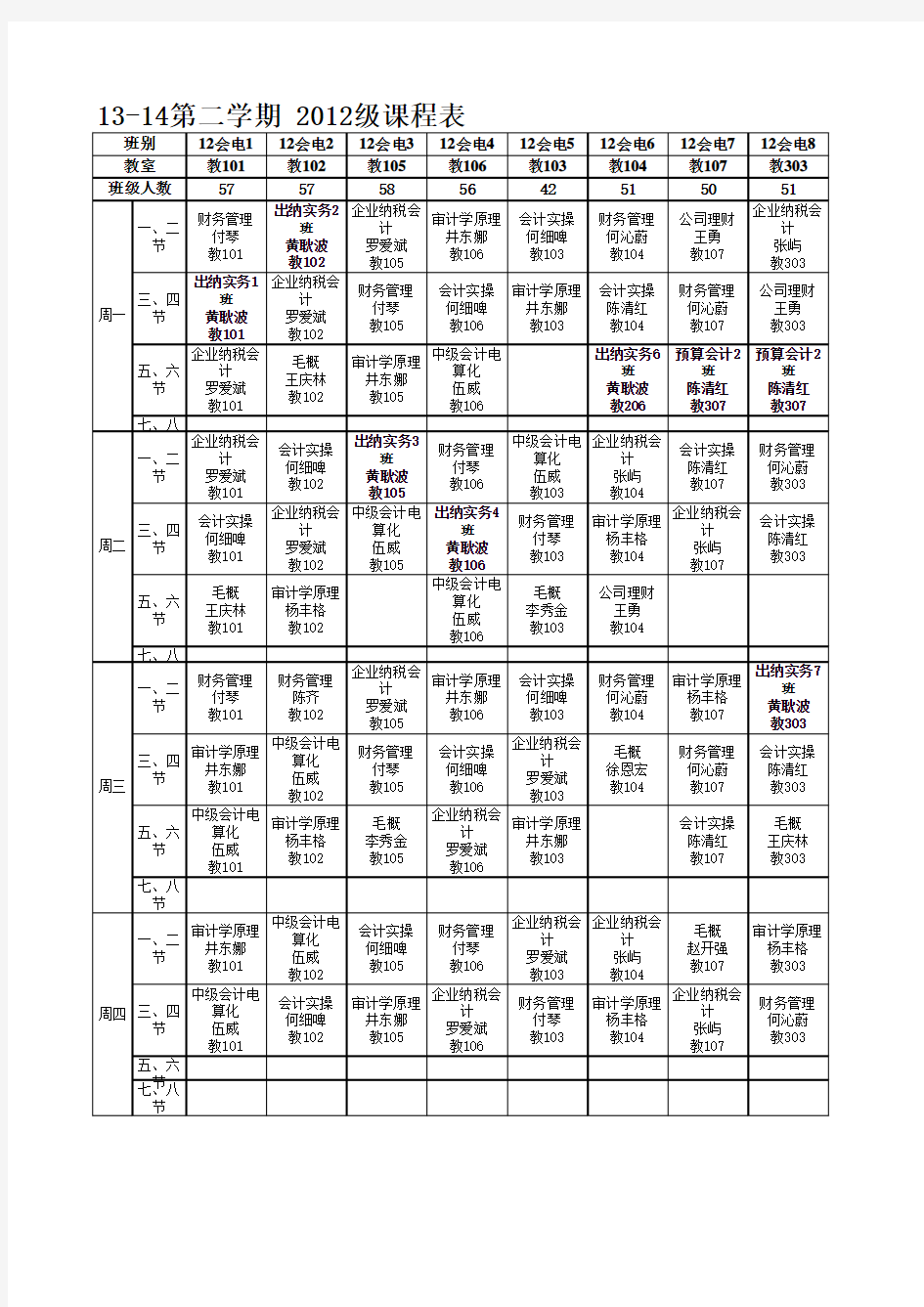 13-14第二学期 12级全院课程表0428