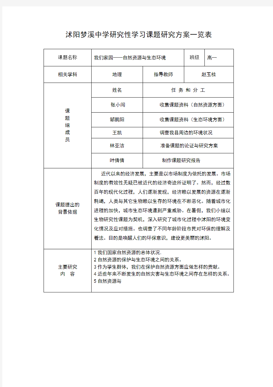 研究性学习成果一览表