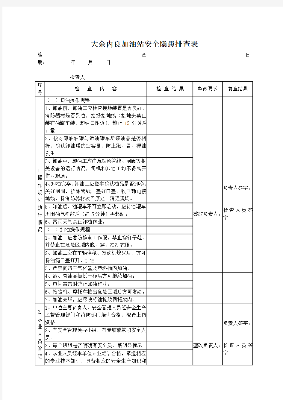 加油站安全隐患排查表