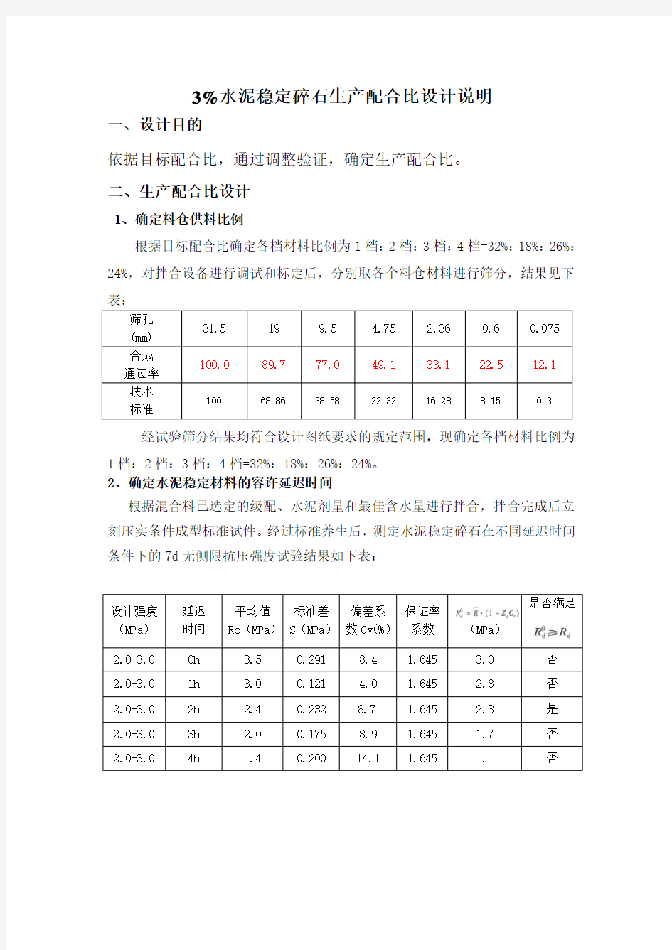 3%水泥稳定碎石生产配合比设计说明