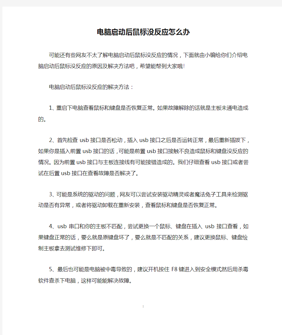 电脑启动后鼠标没反应怎么办