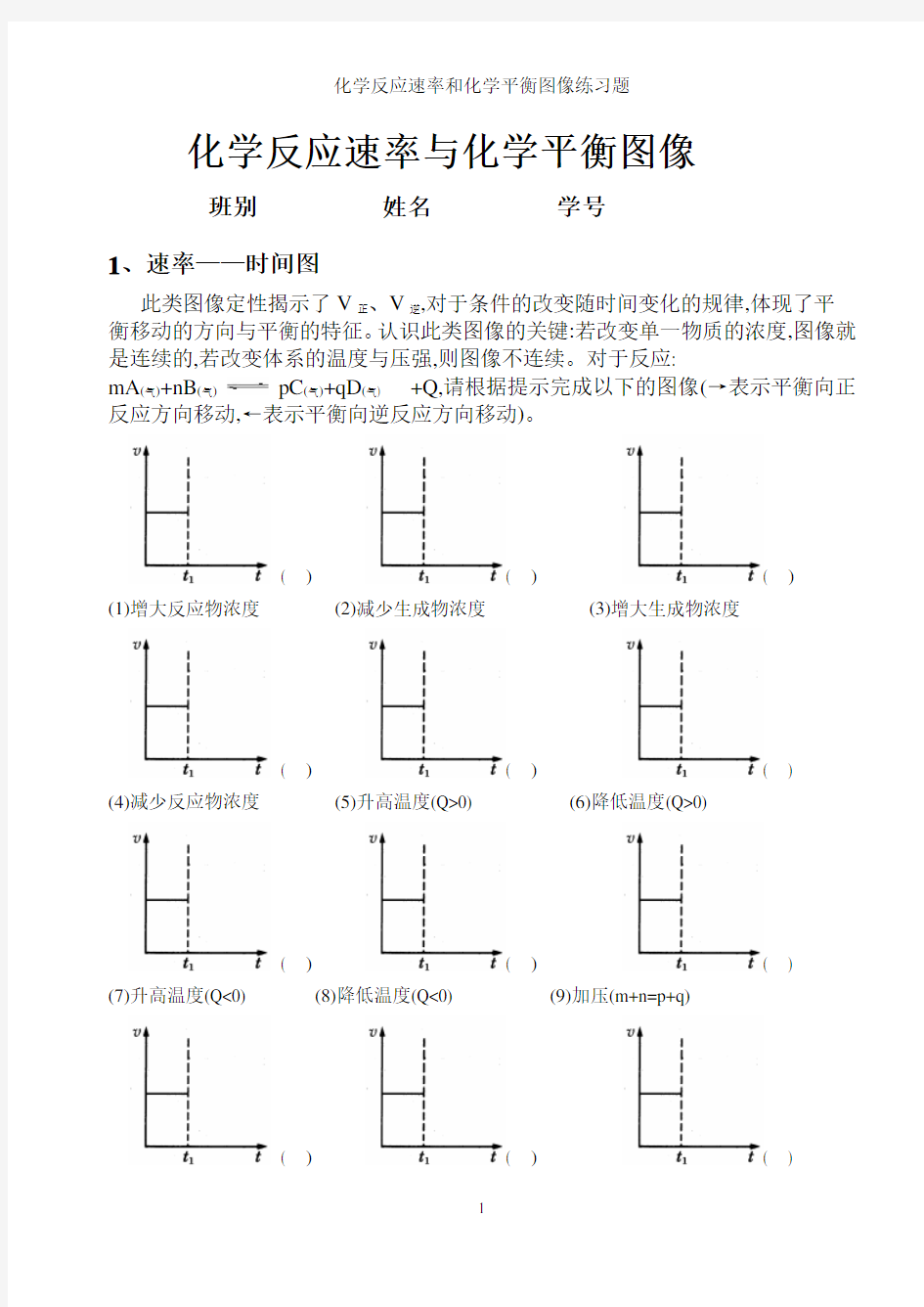 化学反应速率和化学平衡图像练习题