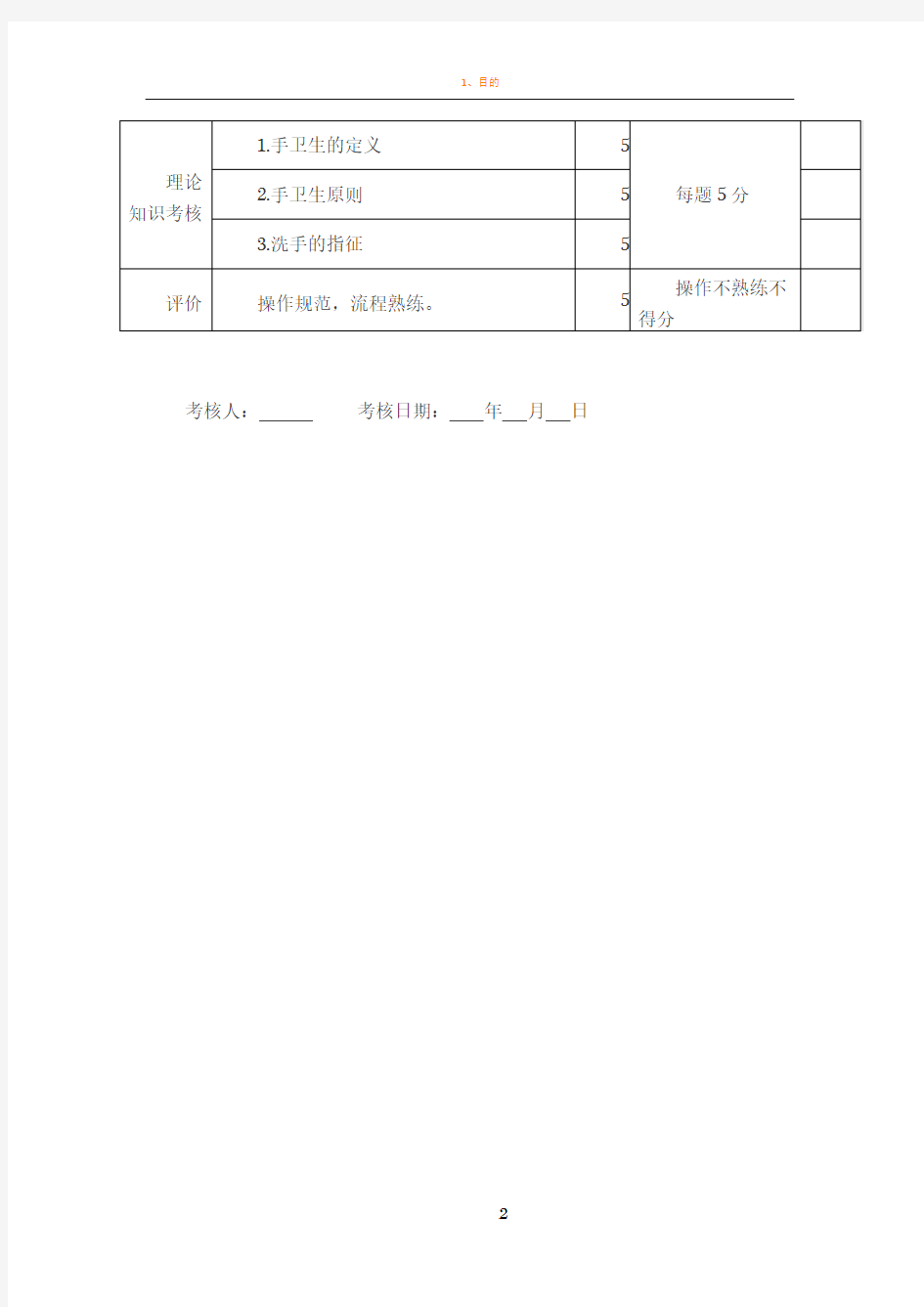 手卫生考核评分表