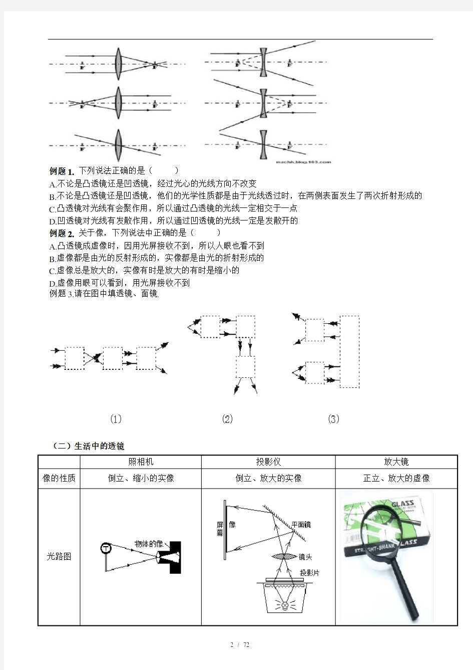 初二物理单元知识点整理-透镜及其应用新选