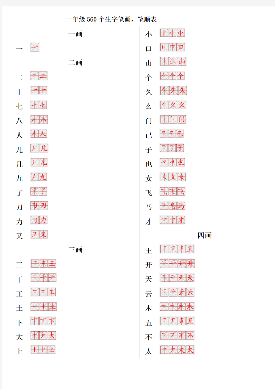 小学生生字笔画笔顺