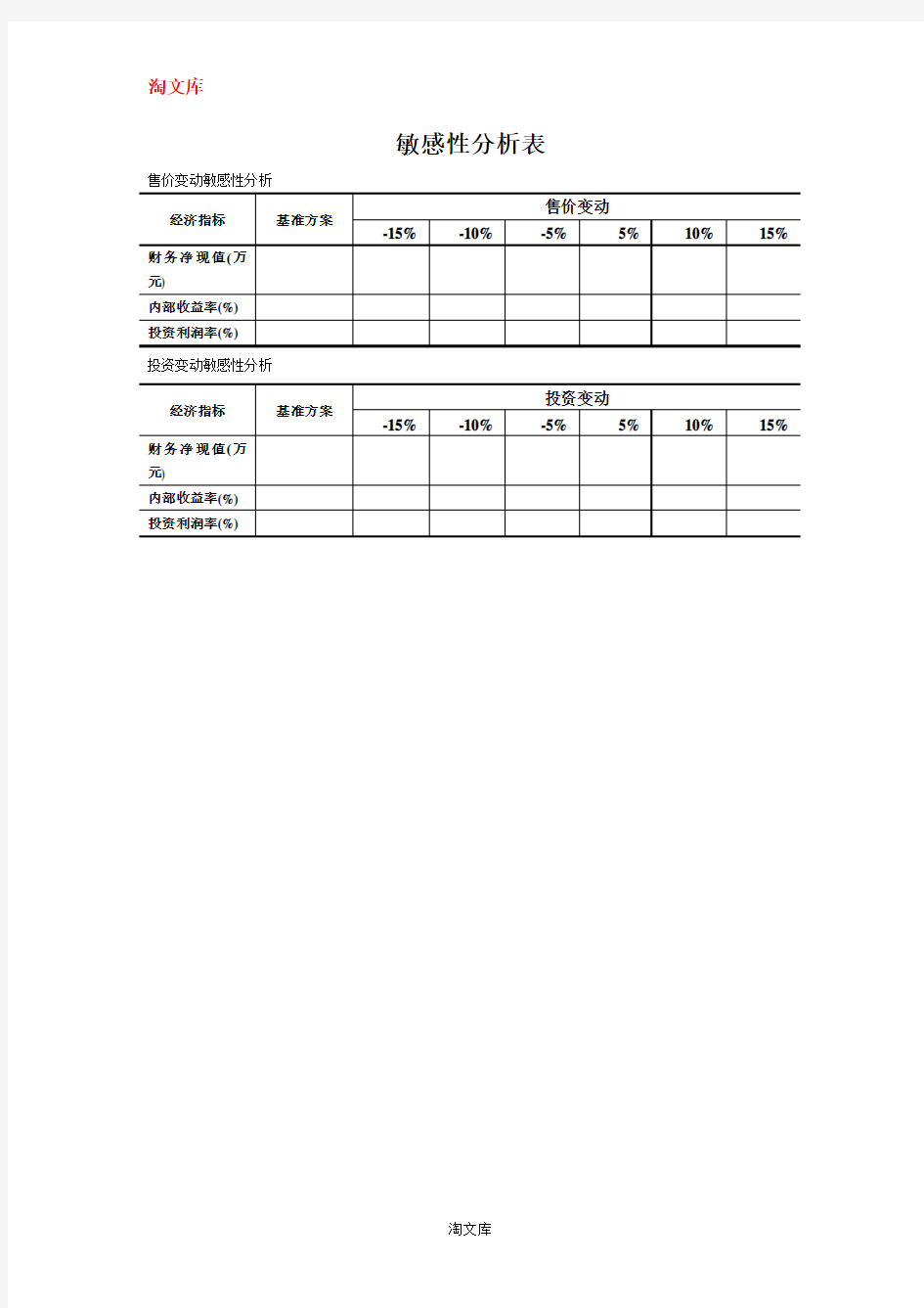 敏感性分析表模板