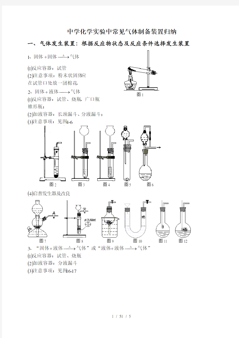 中学常见化学实验装置图归类