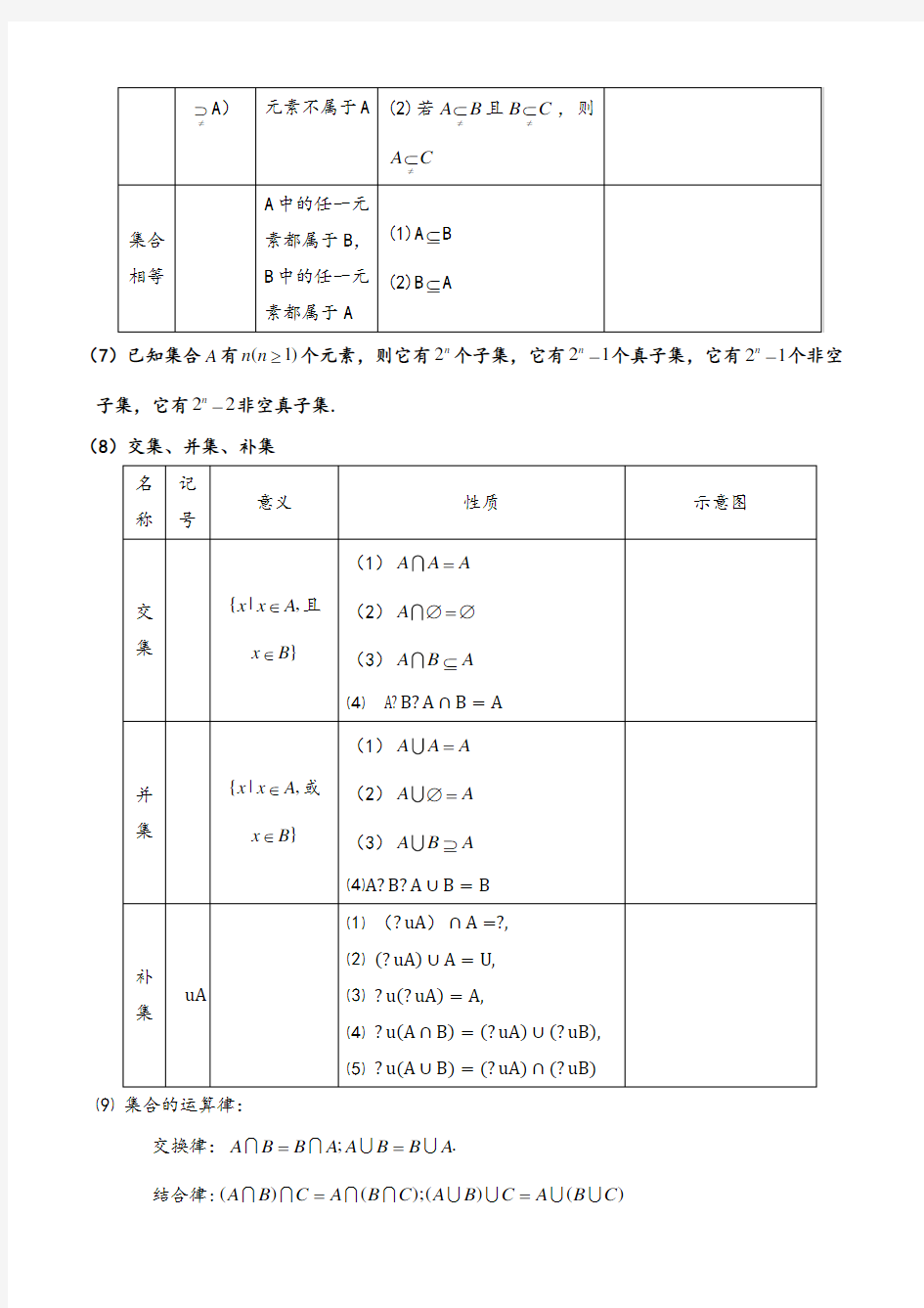 北师大版高中数学必修知识点总结