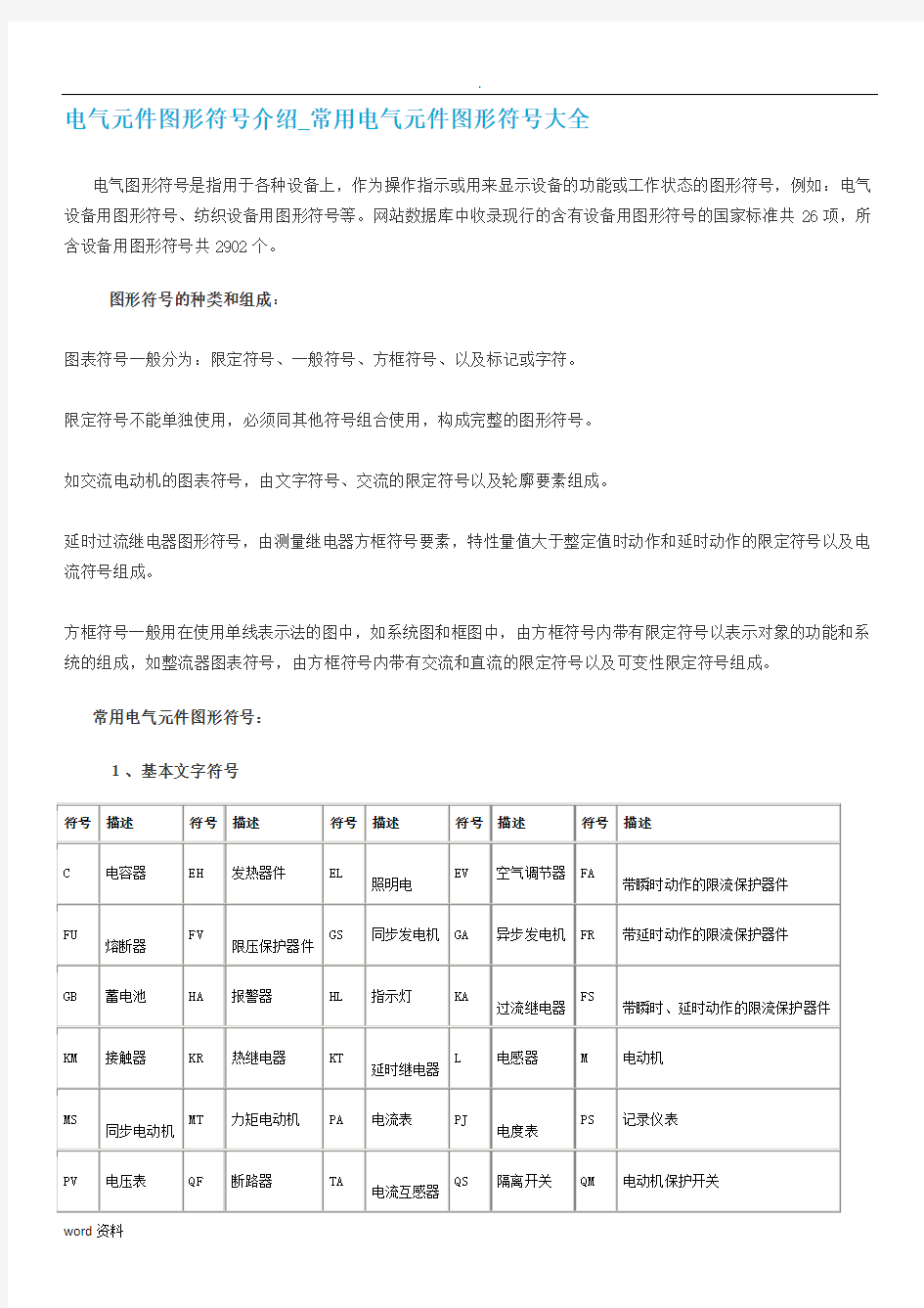 电路图常见电器元件标识符号